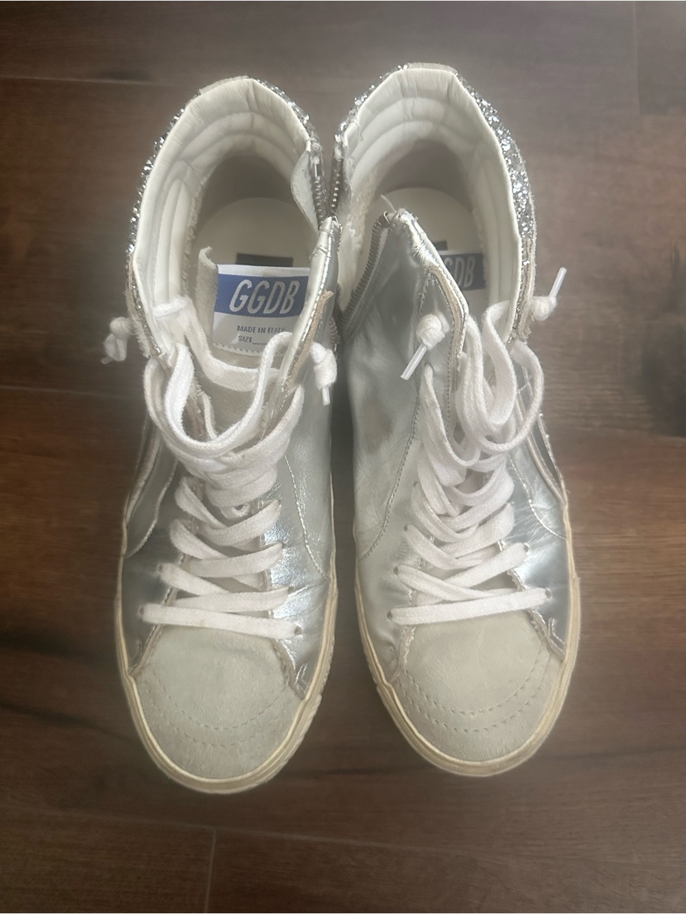 Golden Goose Women's Silver High-Top Sneakers with White Laces